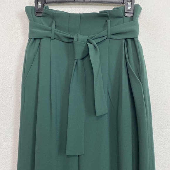Babaton Aritzia Green High Waist Tie Front Wide Leg Paperbag Pants Size 8 - Picture 6 of 11